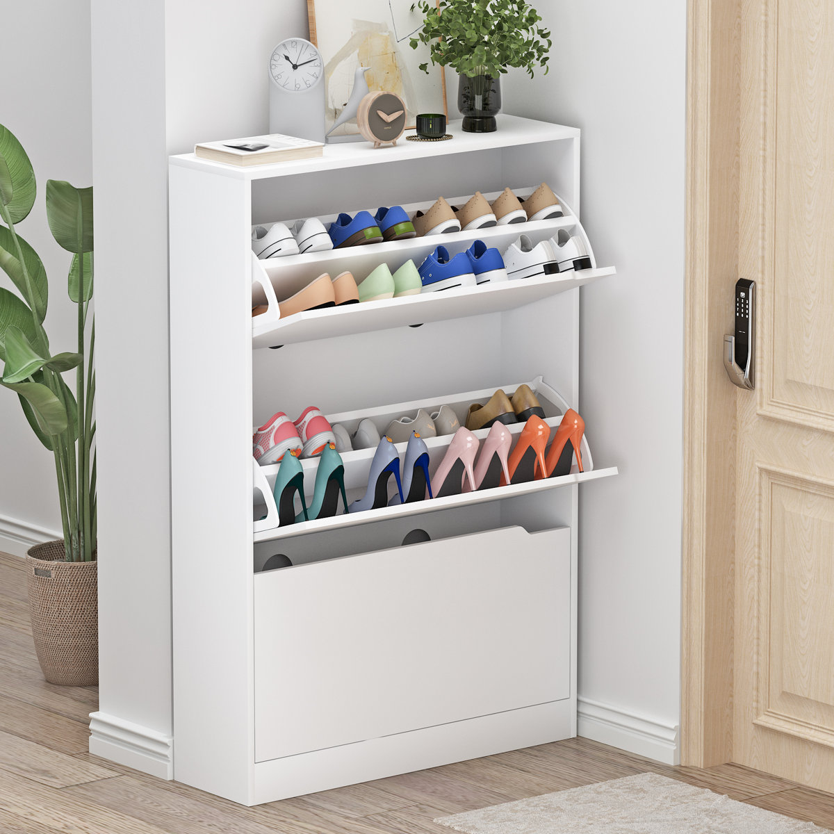 3-Tier Shoe Storage Cabinet with Flip Drawers, 16-20 Pair Free Standing Shoe Organizer 31.5''W for Entryway